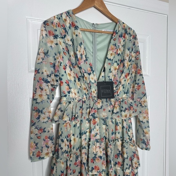 IEENA MAC DUGGAL Floral Printed Tiered Ruffle Long Sleeve gown 4 NWT - Picture 6 of 10